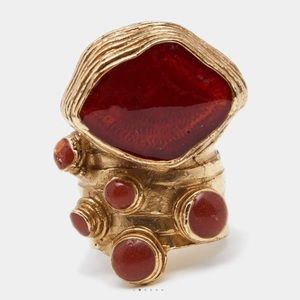 Yves Saint Laurent Gold Tone Red Griplox Arty Ring EU 6